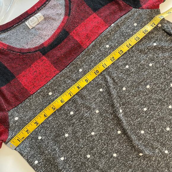 Maurices Buffalo Plaid Polka Dot Blocked Football Tee Womens Medium Holiday Top - Picture 7 of 8